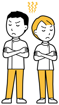  理学療法士の男女(黄)-034-全身 喧嘩,理学療法士,男女,医療,病院,クリニック,整体師,柔道整復師,鍼灸師,人物のイラスト素材