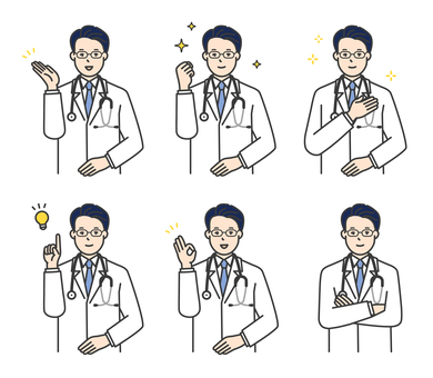 医者のアイコンセット イラスト素材 男性,医師,医者,ドクター,医療従事者,白衣,聴診器,病院,クリニック,医療のイラスト素材