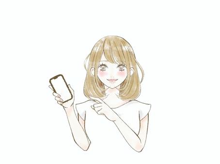 微笑む　女の子　スマホ
