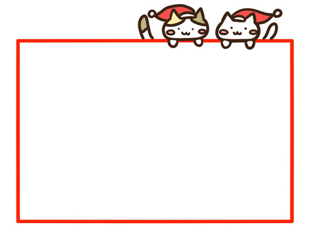 クリスマスフレーム赤・ねこサンタ達 クリスマス,フレーム,枠,赤,線,四角,メッセージ,メモ,ギフト,カードのイラスト素材