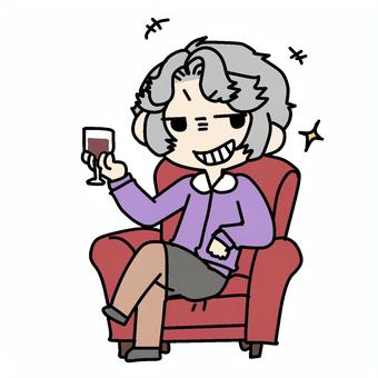 ワイン片手のたくらむおばあさん おばあさん,ワイン,片手,たくらむ,イメージ,支配者,悪だくみ,悪行,悪い,顔のイラスト素材