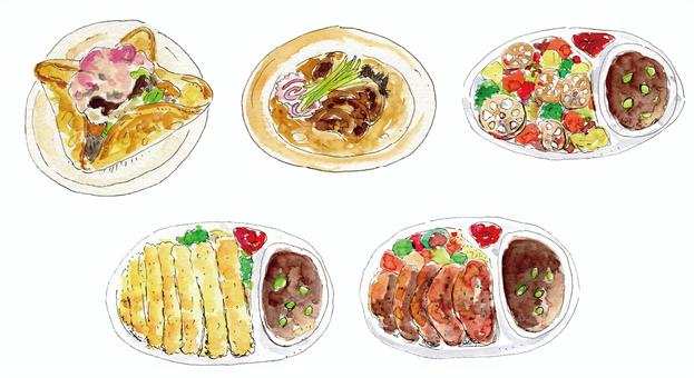 ラフでざっくりしたお料理イラスト3 ラフ,料理,お料理,洋食,一品料理,ざっくり,水彩,水彩画のイラスト素材
