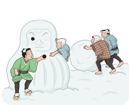 江戸時代　子どもたちの雪遊び 江戸時代,子供,冬,雪,遊び,雪だるま,目,転がす,はだし,作るのイラスト素材