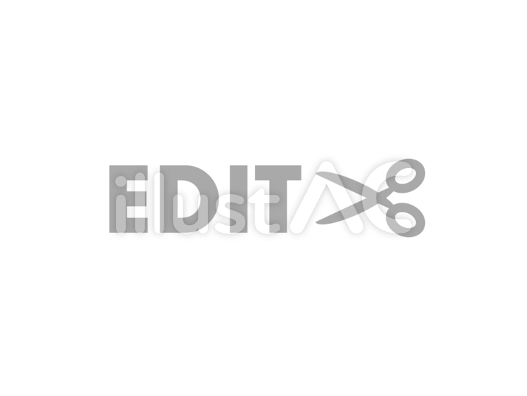 『EDIT』はさみアイコン&文字：灰色 edit,文字,はさみのイラスト素材