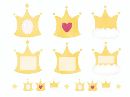 王冠のワンポイントとフレームセット 王冠,冠,ワンポイント,アイコン,フレーム,ライン,飾り枠,枠,素材,かわいいのイラスト素材
