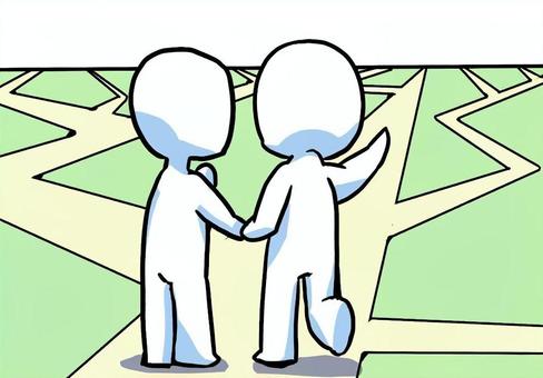 道を共に進む人 協力,チームワーク,友情,信頼,一緒,共に歩む,支え合い,仲間,パートナー,一歩のイラスト素材