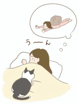 悪夢にうなされる女性のイラスト 悪夢にうなされる女性のイラスト 寝る,夢,女性,うなされる,人物,夜,寝苦しい,猫,重い,石のイラスト素材