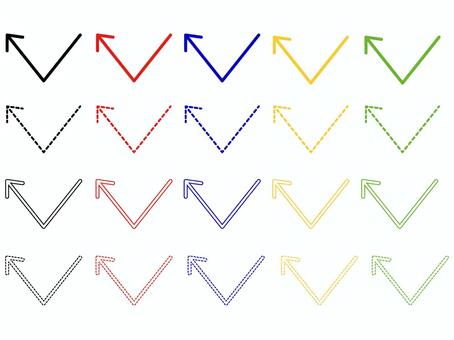 カラフルな跳ね返り矢印アイコンセット 跳ね返る,矢印,上,斜め,アイコン,方向,記号,マーク,ポイント,目印のイラスト素材