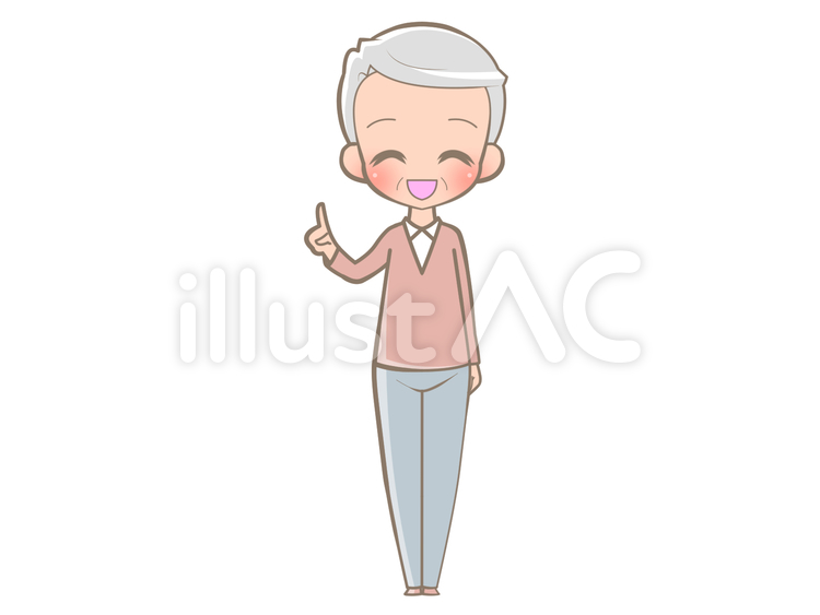 全身-指さす高齢者-笑顔210502 おじいさん,笑顔,説明のイラスト素材