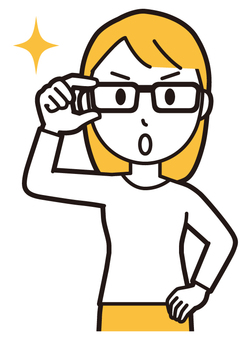 キラーンと眼鏡をかけている若い女性 眼鏡,女性,女の子,人,ロングヘア,若い,キラーン,見る,光る,不敵のイラスト素材