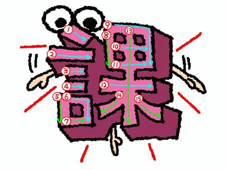 課　漢字　書き順あり 課,フォント,漢字,立体,文字絵,目,書き順,矢印,15画,可愛いのイラスト素材