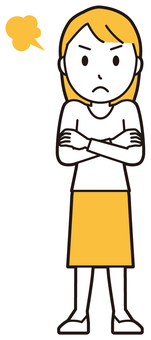  ロングヘア女性(黄)-224-全身 怒る,女性,女の子,人物,かわいい,怒り,キレる,ムカつく,喧嘩,プンプンのイラスト素材