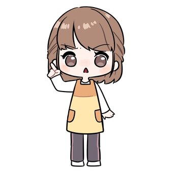 指差しをするエプロン姿の女性 女性,主婦,仕事,職業,エプロン,保育士,人,人物,立ち絵,全身のイラスト素材