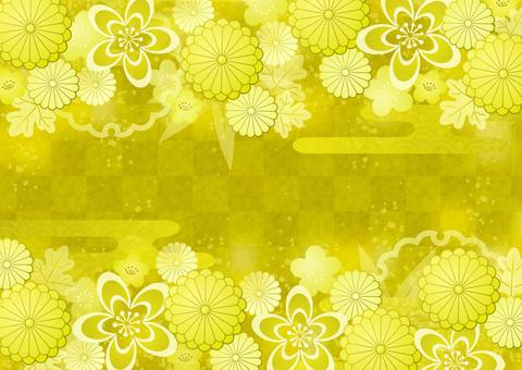 Illustration, japanese style, flower, gold, 