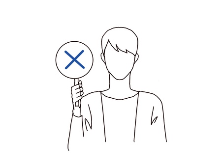 不正解　バツ　無し　男性 不正解,札,男性,ばつ印,バツ,無し,正面,人物,バストアップ,顔なしのイラスト素材