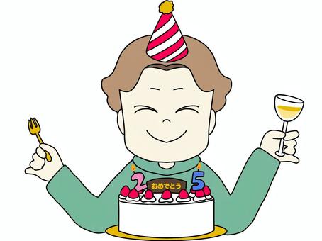 自分の誕生日を祝う男性 誕生日,バースデー,ケーキ,バースデーケーキ,シャンパン,お祝い,嬉しい,楽しい,2,5のイラスト素材