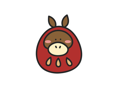 手描きのかわいい馬の達磨のイラスト