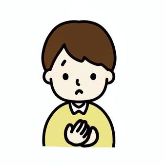 心配する男の子 男の子,表情,短髪,正面,手,胸の前,コミカル,茶色,黄色,黒のイラスト素材
