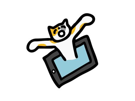 スマホから出てくるネコ スマホ,スマートフォン,タブレット,出る,飛び出す,登場,アイデア,ひらめき,発想,情報のイラスト素材