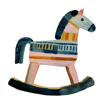 青い木馬のおもちゃ 木馬,ロッキングホース,おもちゃ,クリスマス,厚塗り,油絵風,雑貨,インテリア,かわいい,シンプルのイラスト素材