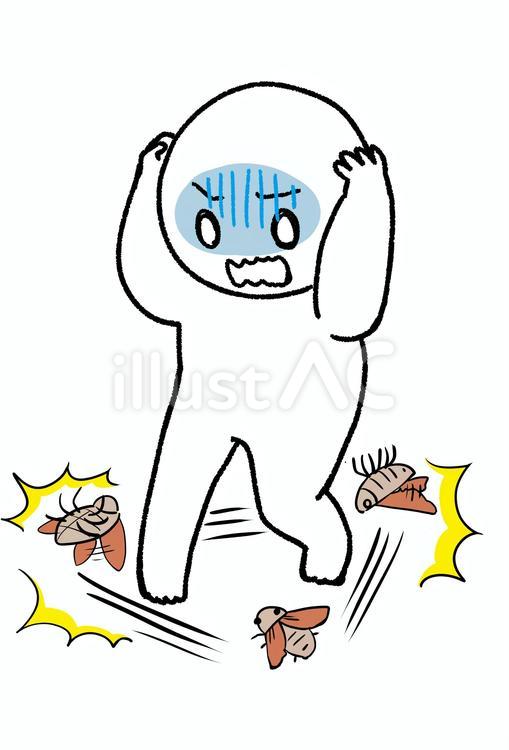 セミファイナルにおびえる人(文字なし) セミ,昆虫,セミファイナルのイラスト素材
