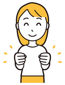  ロングヘア女性(黄)-134-バスト ガッツポーズ,女性,女の子,人物,かわいい,応援,喜ぶ,笑顔,表情,感情のイラスト素材