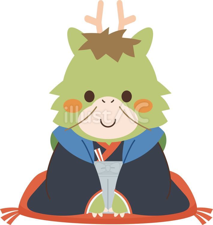 着物を着た辰_主線なし 辰,年賀状,あけましておめでとうございますのイラスト素材