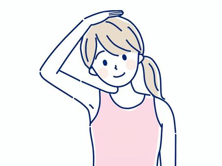 首のストレッチをする女性 女性,女の人,首,ストレッチ,肩,運動,筋肉,皮膚,ストレス,自律神経のイラスト素材