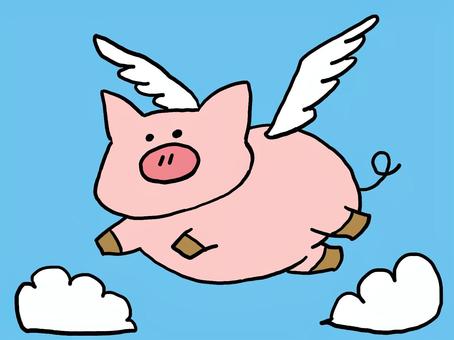 空飛ぶぶた 豚,アニマル,羽,空,ピンクのイラスト素材
