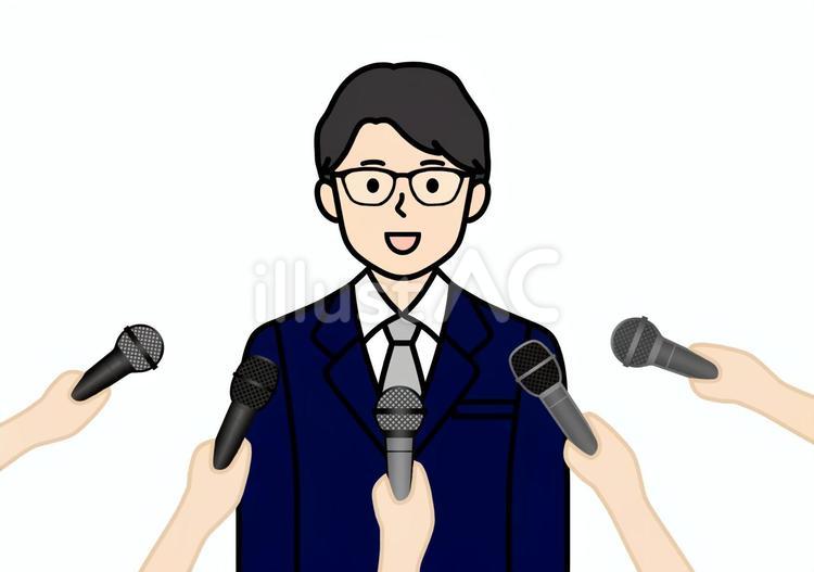 インタビュー・囲み取材を受ける会社員男性 インタビュー,囲み,取材のイラスト素材