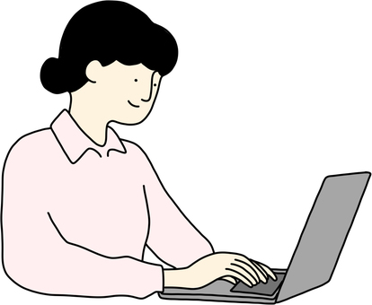 パソコン作業する女性　黒髪 パソコン,タイピング,デスクワーク,仕事,テレワーク,在宅勤務,オンライン,会社員,大人,日本人のイラスト素材