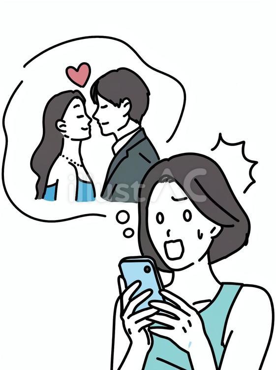 推しの熱愛報道にショックを受ける女性 女性,推し活,写真のイラスト素材