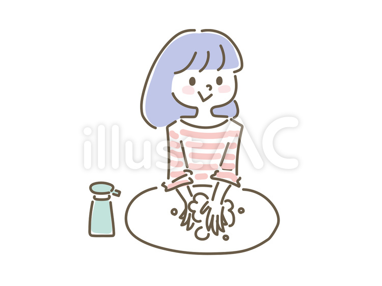 手描きの手を洗う女性イラスト感染対策 手洗い,手描き,人物のイラスト素材