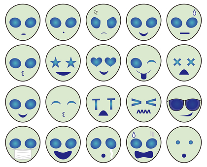 宇宙人の表情セット01 宇宙人,エイリアン,表情,顔,セット,アイコン,喜怒哀楽,感情表現,グレイ,シンプルのイラスト素材