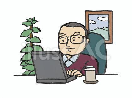 カフェのような場で仕事をする男性