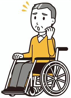  ニット中年男性(黄)-310-全身 車いす,慌てる,おじさん,男性,中年,お父さん,パパ,シニア,ミドルエイジ,人物のイラスト素材
