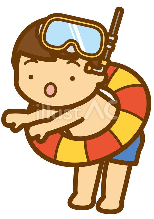 浮き輪の男の子-4c 浮き輪,海水浴,男の子のイラスト素材