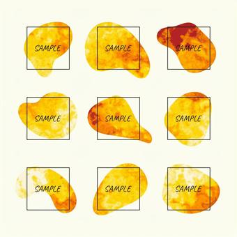 暖色系の液体のマーブルフレームセット オレンジ,黄色,イエロー,暖色,液体,にじみ,デザイン,ラベル,タグ,テンプレートのイラスト素材
