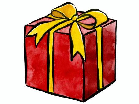 クリスマスプレゼント　水彩 プレゼント,クリスマス,ギフト,贈り物,ボックス,リボン,赤,ラッピング,誕生日,記念日のイラスト素材