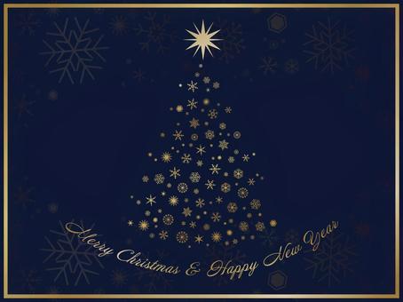 金色の雪の結晶のクリスマスツリー 雪,雪の結晶,金,青,ブルー,メリークリスマス,ハッピーニューイヤー,星,ロマンチック,ゴールドのイラスト素材