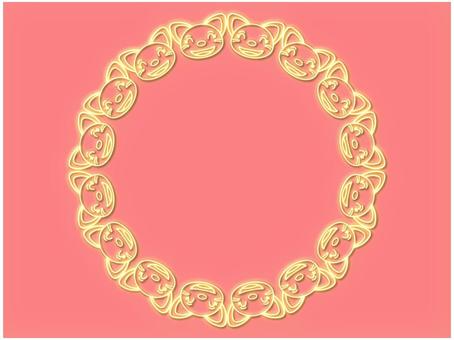 猫のフレ−ム　ネオン　円　ピンク 猫,フレ−ム,ポストカード,メッセージカード,飾り枠,あしらい,円,丸,サ−クル,ネオンのイラスト素材