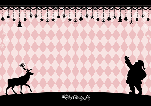 クリスマス背景-2（A4横） クリスマス,背景,シルエット,トナカイ,サンタ,サンタクロース,リース,飾り,雪の結晶,雪のイラスト素材