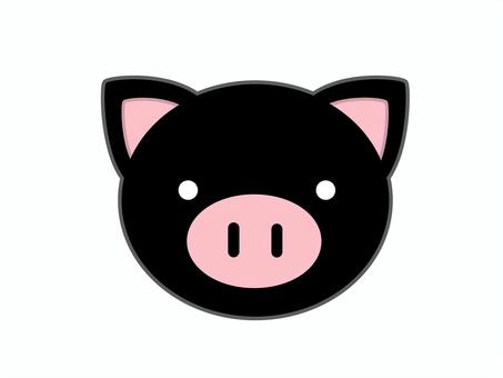 黒ブタ_顔_線あり ブタ,黒豚,顔,動物,動物園,いきもの,かわいい,無料,アイコン,フリーのイラスト素材