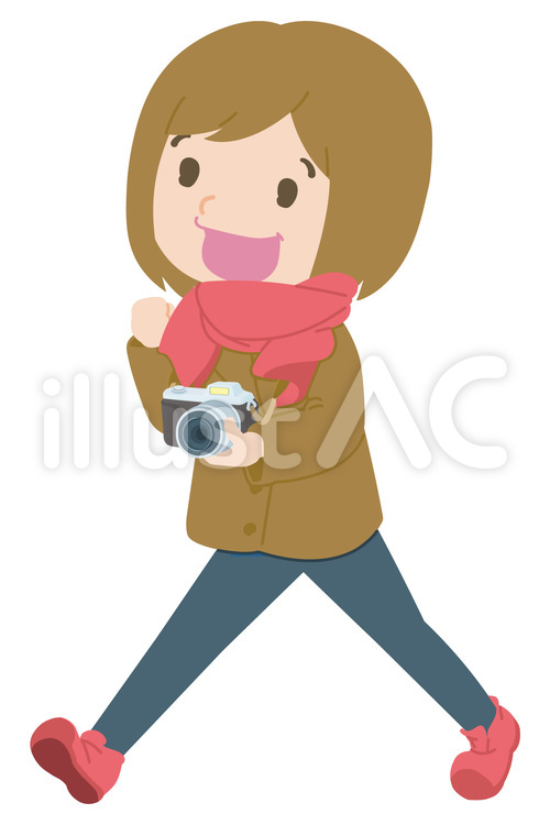 茶髪の女の子冬の写真の旅に出る カメラ,写真,カメラ女子のイラスト素材