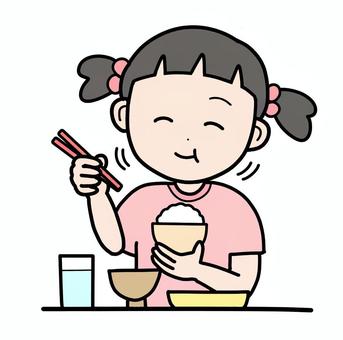 シンプルもぐもぐ小学生（女の子） シンプル,小学生,女の子,ツインテール,ごはん,食事,もぐもぐ,美味しい,美味しそう,朝食のイラスト素材