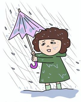 豪雨でびしょ濡れになる女性 雨,大雨,豪雨,台風,ゲリラ豪雨,線状降水帯,強風,女性,傘,壊れるのイラスト素材