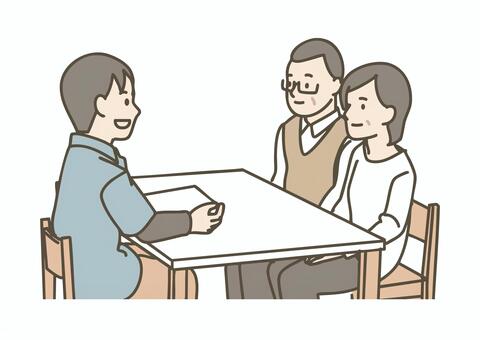 介護士と利用者の家族の面談・相談 面談,相談,話し合い,介護士,介護,ケアマネージャー,ケア,福祉,高齢者,家族のイラスト素材