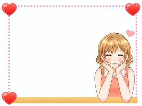 恋する女の子のフレームイラスト素材2 女の子,フレーム,枠,恋,ハート,女性,人物,アニメ,漫画,簡単のイラスト素材