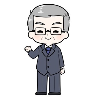 片手をあげるスーツ姿の年配の男性 スーツ,社会人,会社員,仕事,職業,おじさん,年配,男性,上司,ビジネスのイラスト素材