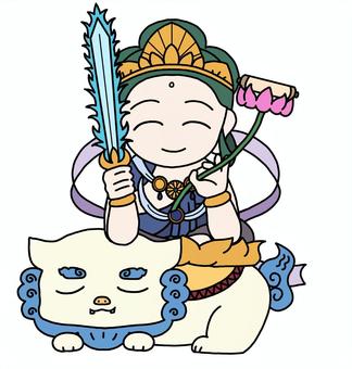 文殊菩薩 文殊菩薩 文殊菩薩,菩薩,仏,仏様,神様,仏教,宗教,釈迦三尊のイラスト素材